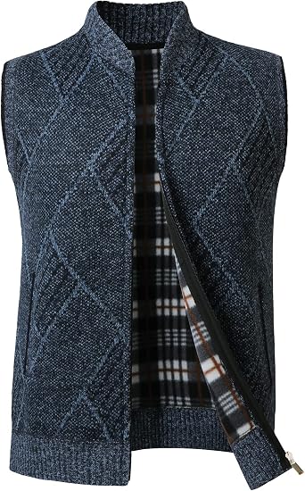 Mens Knitted Cardigan Thick Sweater Vest Sleeveless Gentleman Gilet Slim Fit Full Zip Knitwear Fleece Lined Autumn Winter Jumper Casual Knit Tank Tops Waistcoat