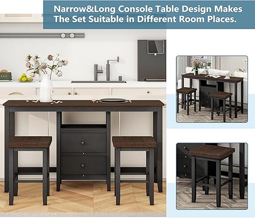 Miniatura 4 de LUMISOL Juego de mesa de comedor de altura de mostrador con 3 taburetes de bar para lugares pequeños, juego de mesa de comedor de cocina para el