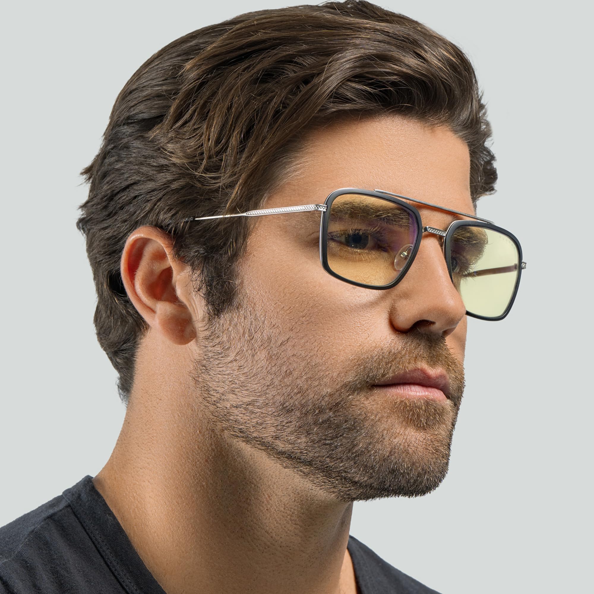 Gunnar Gafas de sol para juegos y computadora | Edición Barron | Marco de acero inoxidable | Lente patentada | Reduce la fatiga ocular y la sequedad