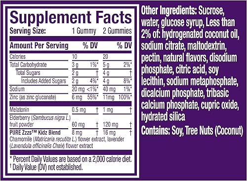 Miniatura 8 de VICKS Pure Zzzs Kidz + Immunity, gomitas de melatonina para dormir para niños y niños, zinc para apoyo inmunológico, dosis baja de melatonina, sabor