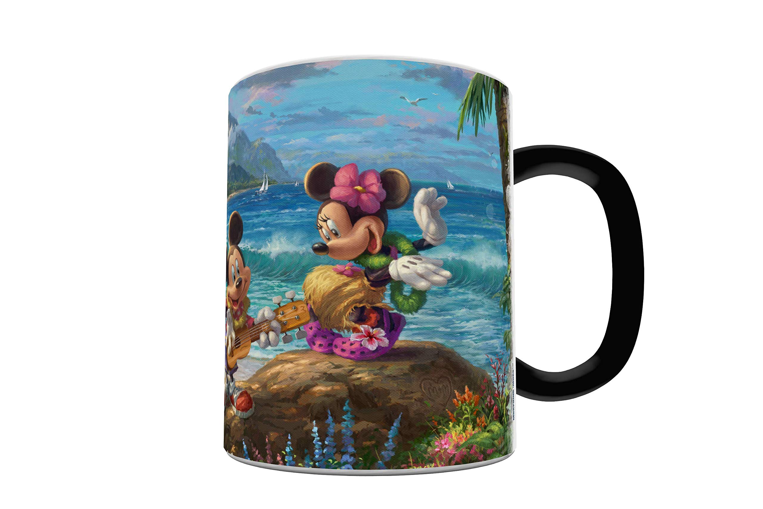 Morphing Mugs Disney - Mickey y Minnie Mouse - Hawaii - Una taza de cerámica sensible al calor que cambia de color de 11 onzas - Imagen revelada cuando se añade líquido caliente
