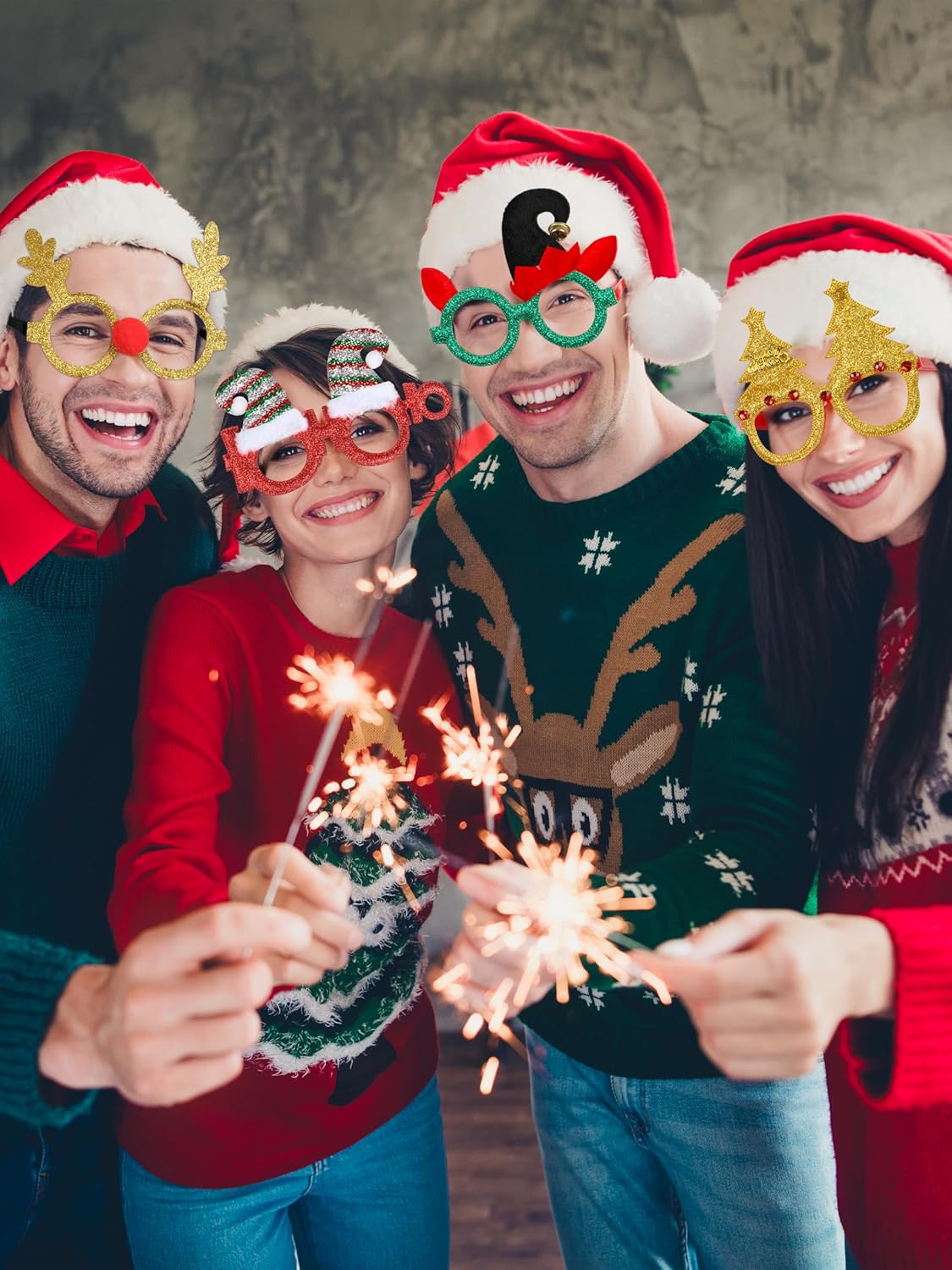 50 Pcs Christmas Glasses for Women, Christmas Glasses Bulk, Plastic Santa Accessories for Xmas Decorations Accessories