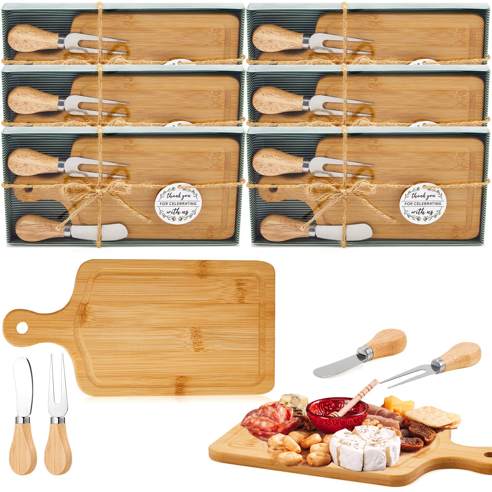Ziliny 6 Sets Baby Shower Prizes Mini Charcuterie Board, Bamboo Color