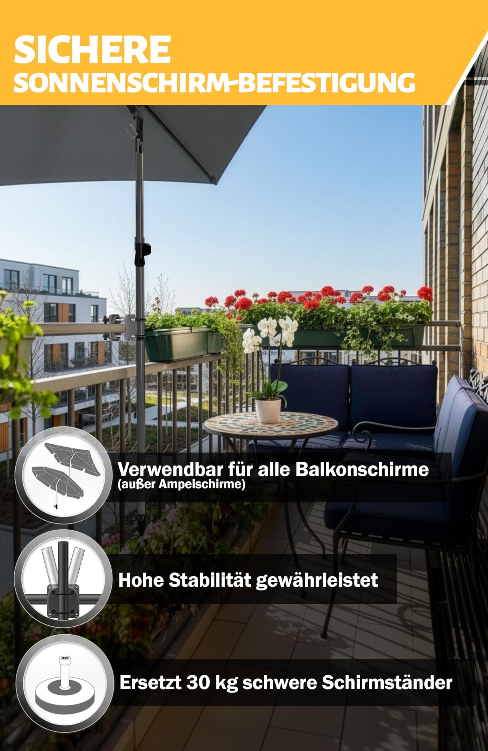 Menz Supporto per ombrellone da balcone ? solido