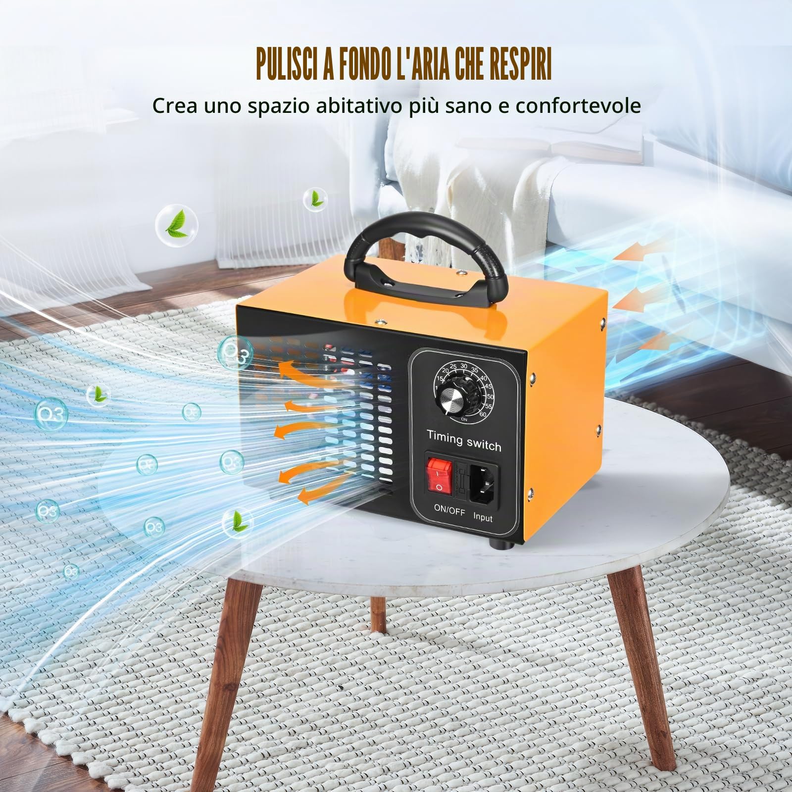 Generatore di ozono 60000 mg/h, 400 ㎡, purificatore d'aria e timer da 60 minuti, purificatore d'aria O3, purificatore d'aria per auto, purificatore d'aria e deodorante (versione avanzata)