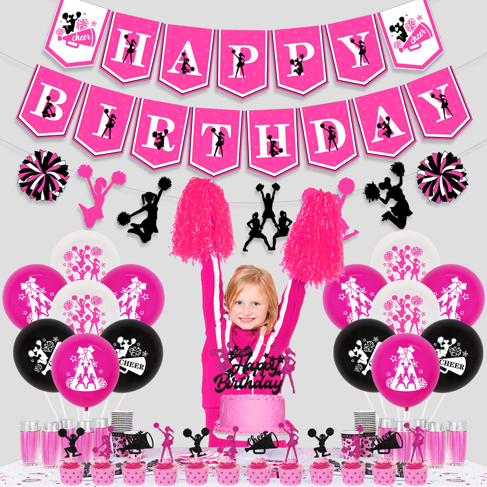 Cheerleading Birthday Banner & Garland – Hot Pink & Blue Party Decor - View #10