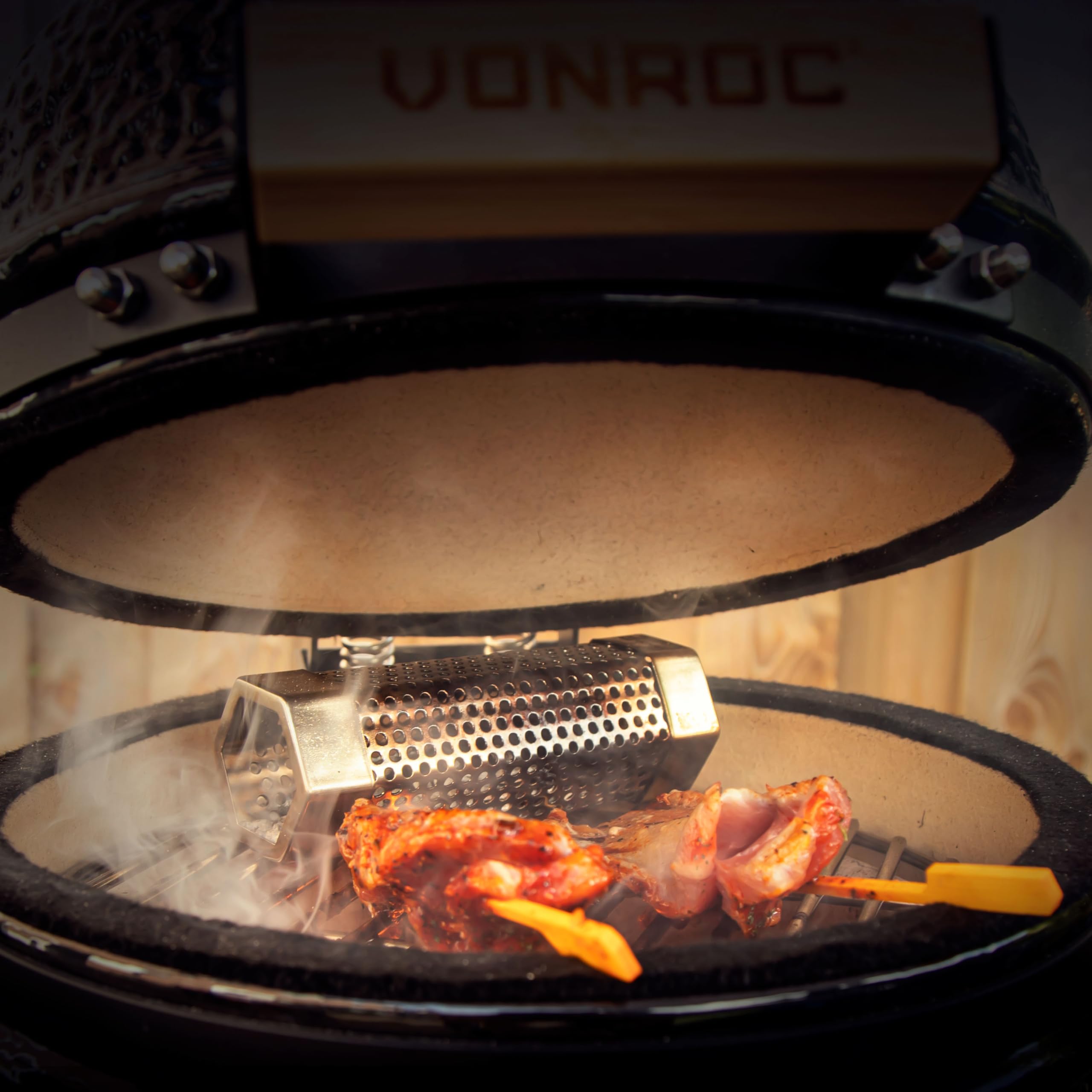 VONROC Barbecue Kamado 13 Pouces - Barbecue Portable Ø27 cm Surface de Cuisson, 25kg - Barbecue Charbon de Bois en Céramique Modèle à Poser – Avec Support, Thermomètre, Repose Assiette & Couvercle
