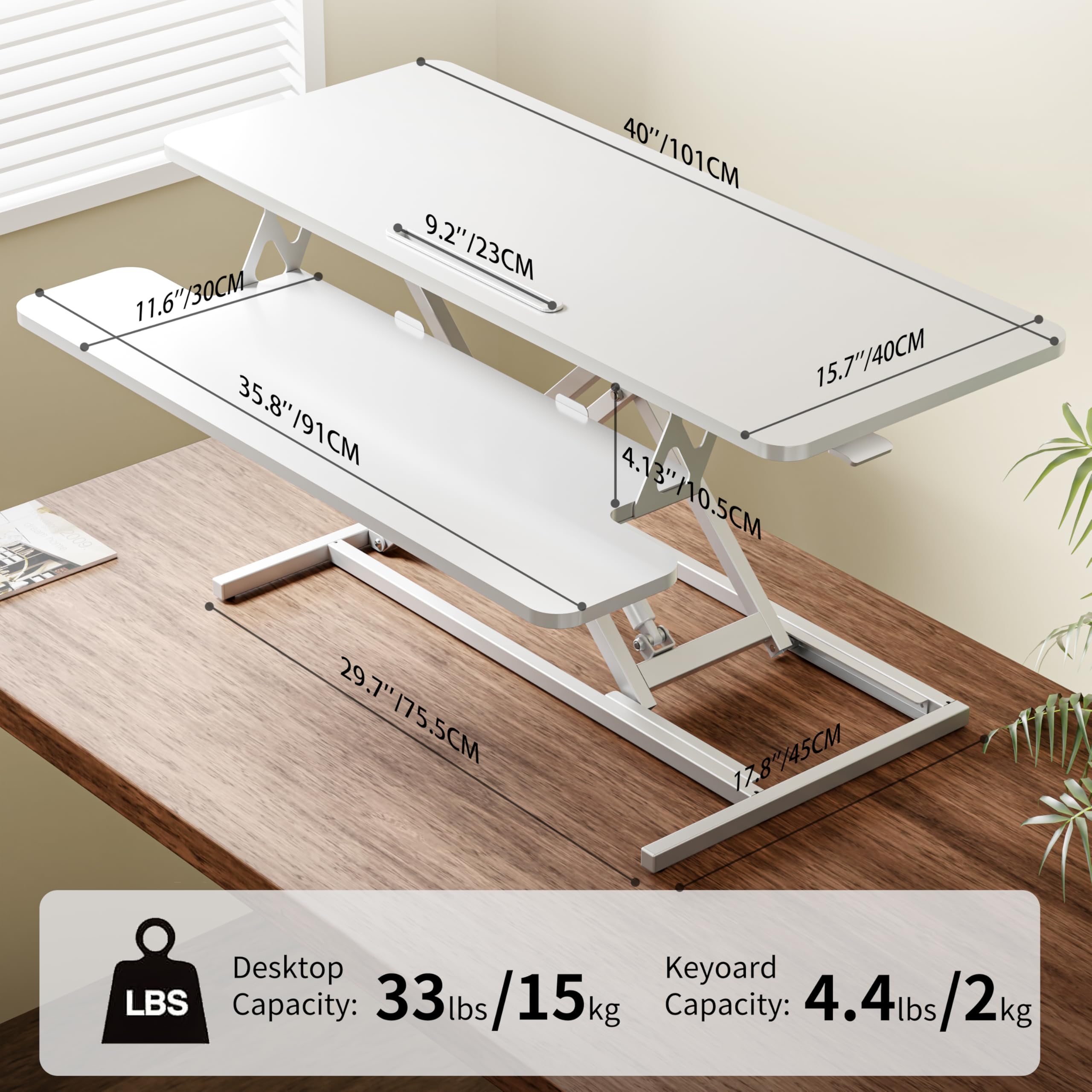 ERGOMAKER Convertisseur de Bureau Debout réglable en hauteur 101 x 40 CM,Bureaux et Postes de Travail,Avec Deux écrans et Plateau Pour Clavier(Blanc)