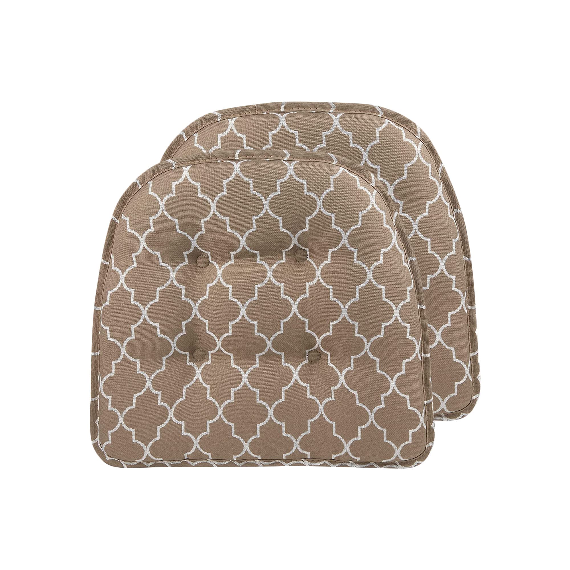 klear vu omega non-slip universal chair cushions for dining room, kitchen and office use, u-shaped skid-proof seat pad, 15x16 inches, 2 pack, 24 geo brown