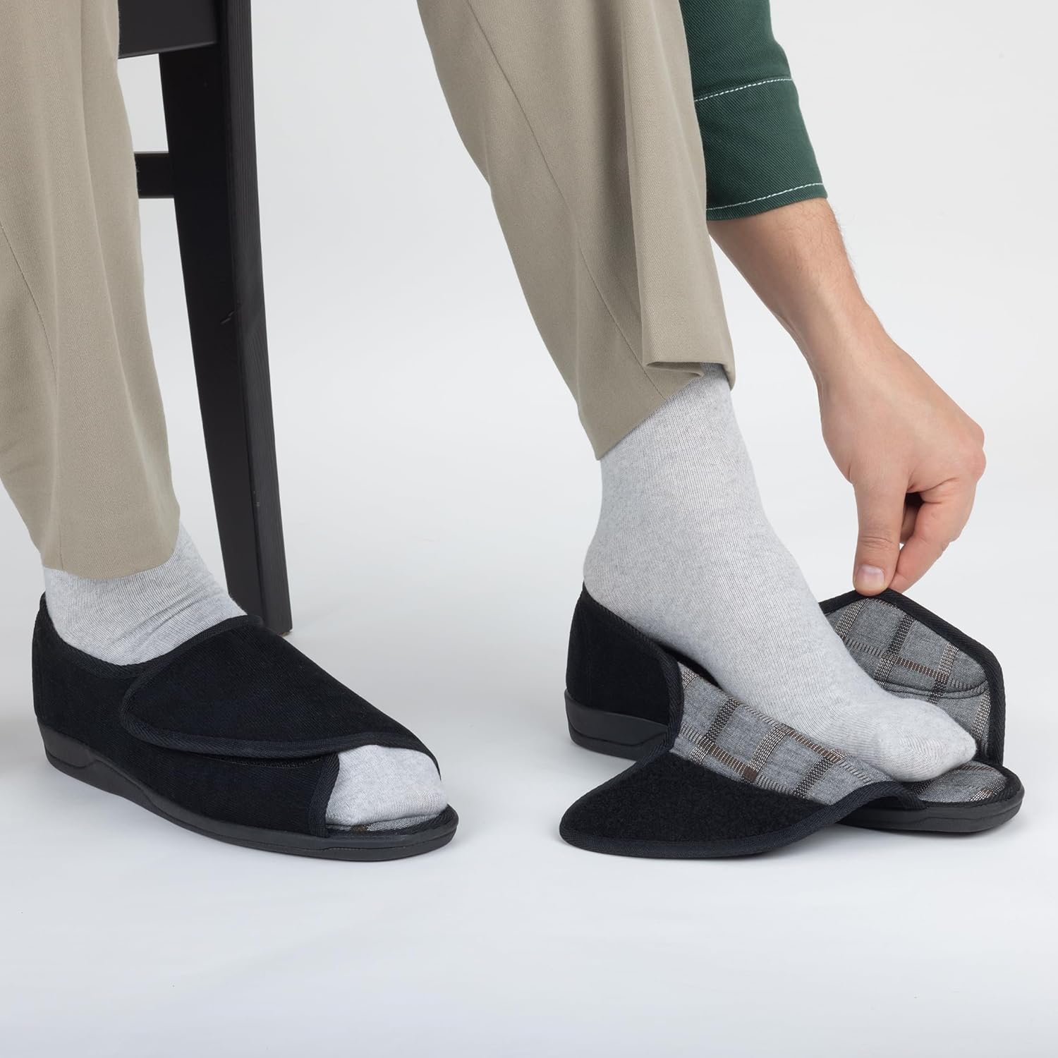 Open Toe Diabetic Slippers for Men Extra Wide Width, Memory Foam Open Toe House Shoes Non Slip - For Seniors Arthritis Swollen Feet - Image 2