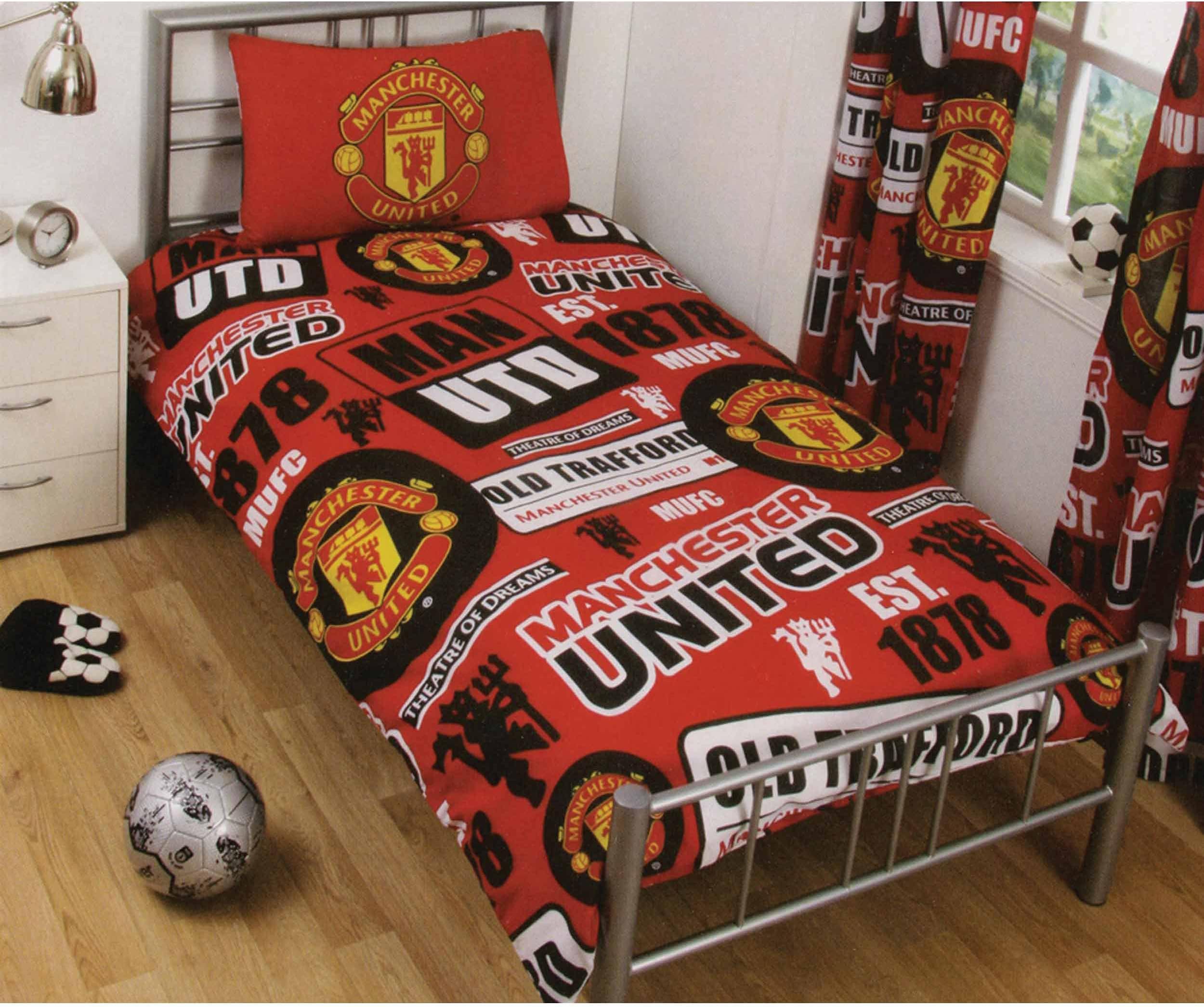 Manchester United Official Patch Single Duvet Set - Multi-Colour, 2 pieces