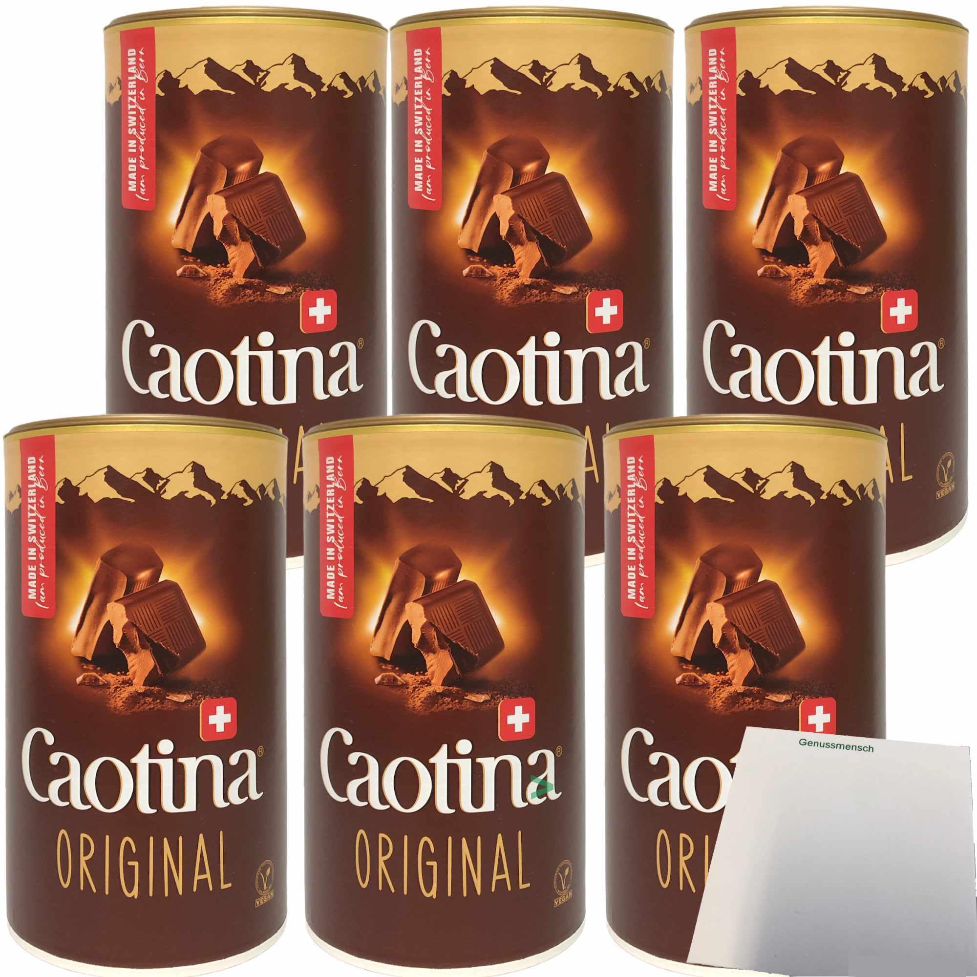 Caotina Original Kakaopulver Getränkepulver aus echter Schweizer Schokolade 6er Pack (6x500g Dose) + usy Block