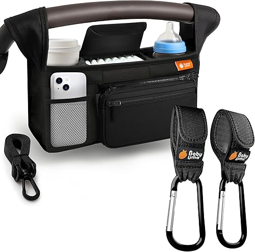 Baby Uma Carrito para cochecito y ganchos para cochecito: bolsa organizadora universal con soporte para tazas con aislamiento XL, bolsillo para