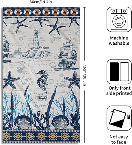 Miniatura 2 de Giwawa Juego de 2 toallas de mano náuticas con diseño de velero, diseño de estrella de mar y océano, suave, pequeña, toalla decorativa para el