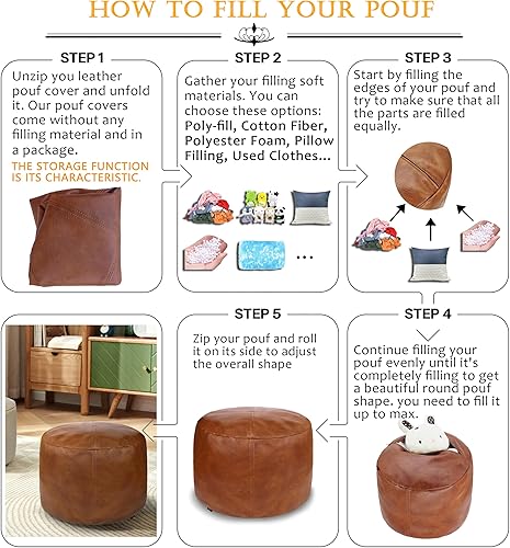 Miniatura 6 de Thgonwid Funda para puf de piel sintética sin relleno, solución de almacenamiento otomano para reposapiés, cojín para reposapiés de piso, 16.5