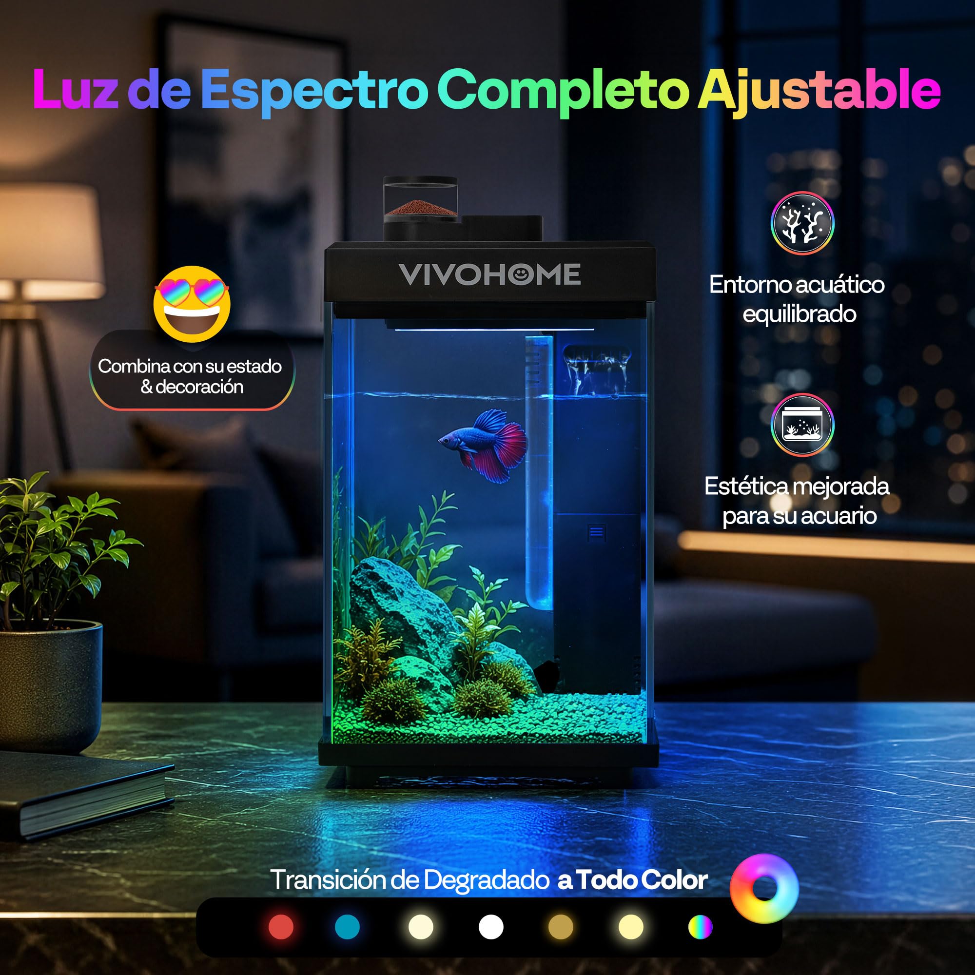 VIVOHOME 9,5L Acuario de Cristal Inteligente Vidrio con Alimentador Auto