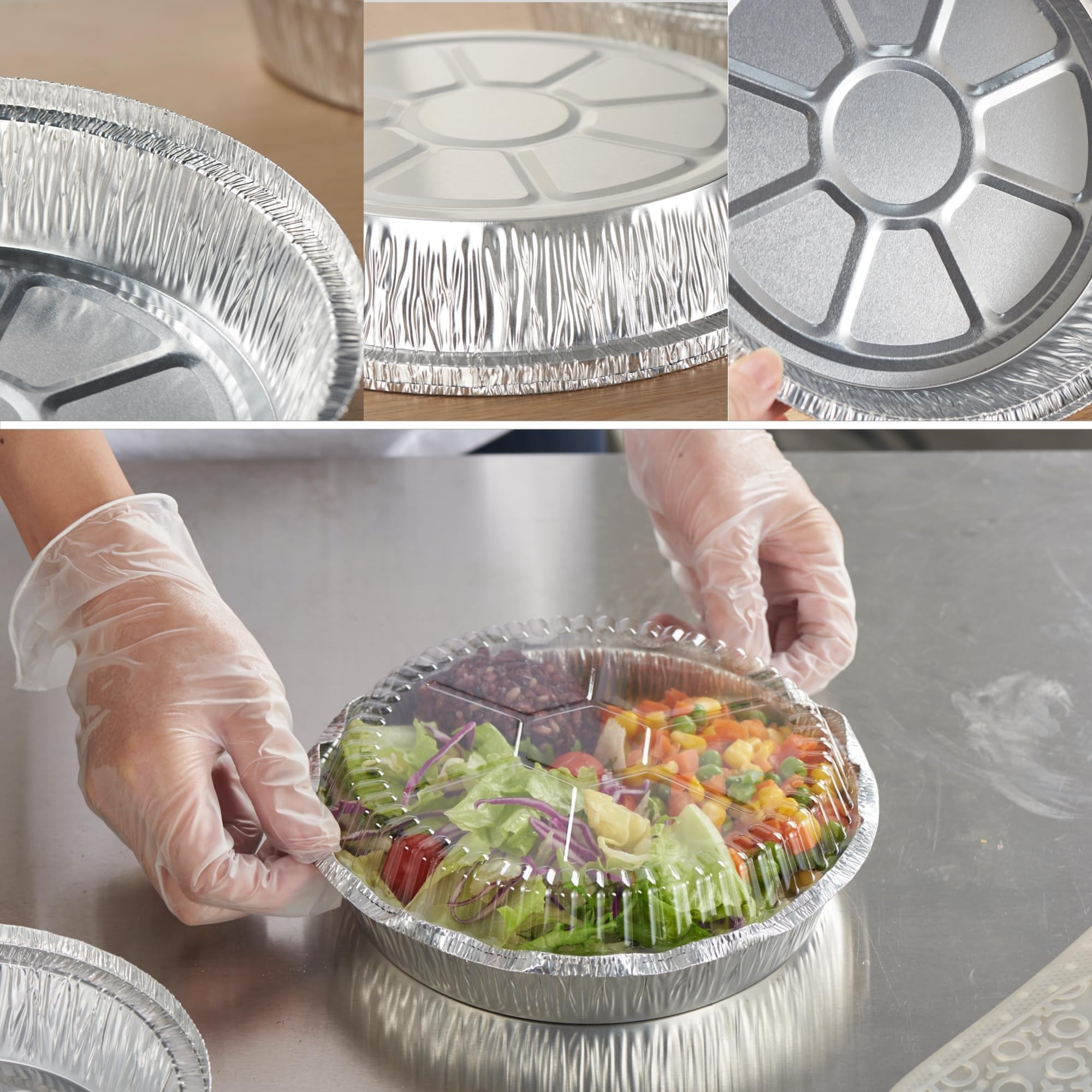 CURTA Sartenes redondas de aluminio con tapas transparentes (redondas de 9 pulgadas (paquete de 120)
