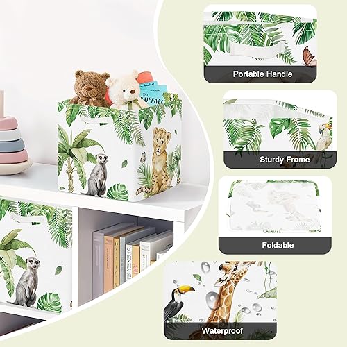 Miniatura 6 de Clastyle Juego de organizador de animales de la selva para niños, diseño de hojas tropicales, palmeras, jirafa, armario, ropa, cubo de