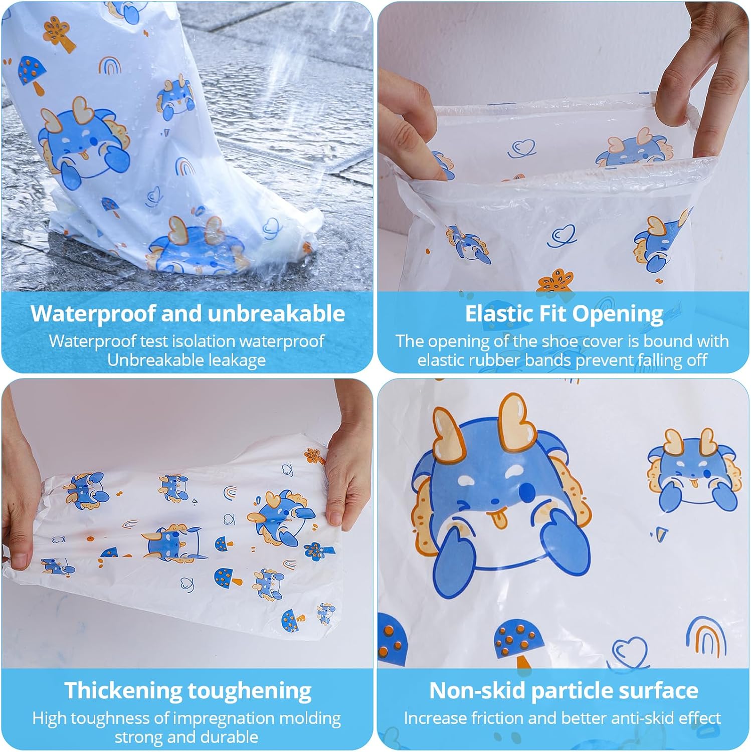 10-Pack Kids' Rain Shoe Covers - Waterproof, Dinosaur Pattern, 13.78×11.02 in, Fits Ages 3-8, Ideal for Rainy Days & Outdoor Activities - Image 4