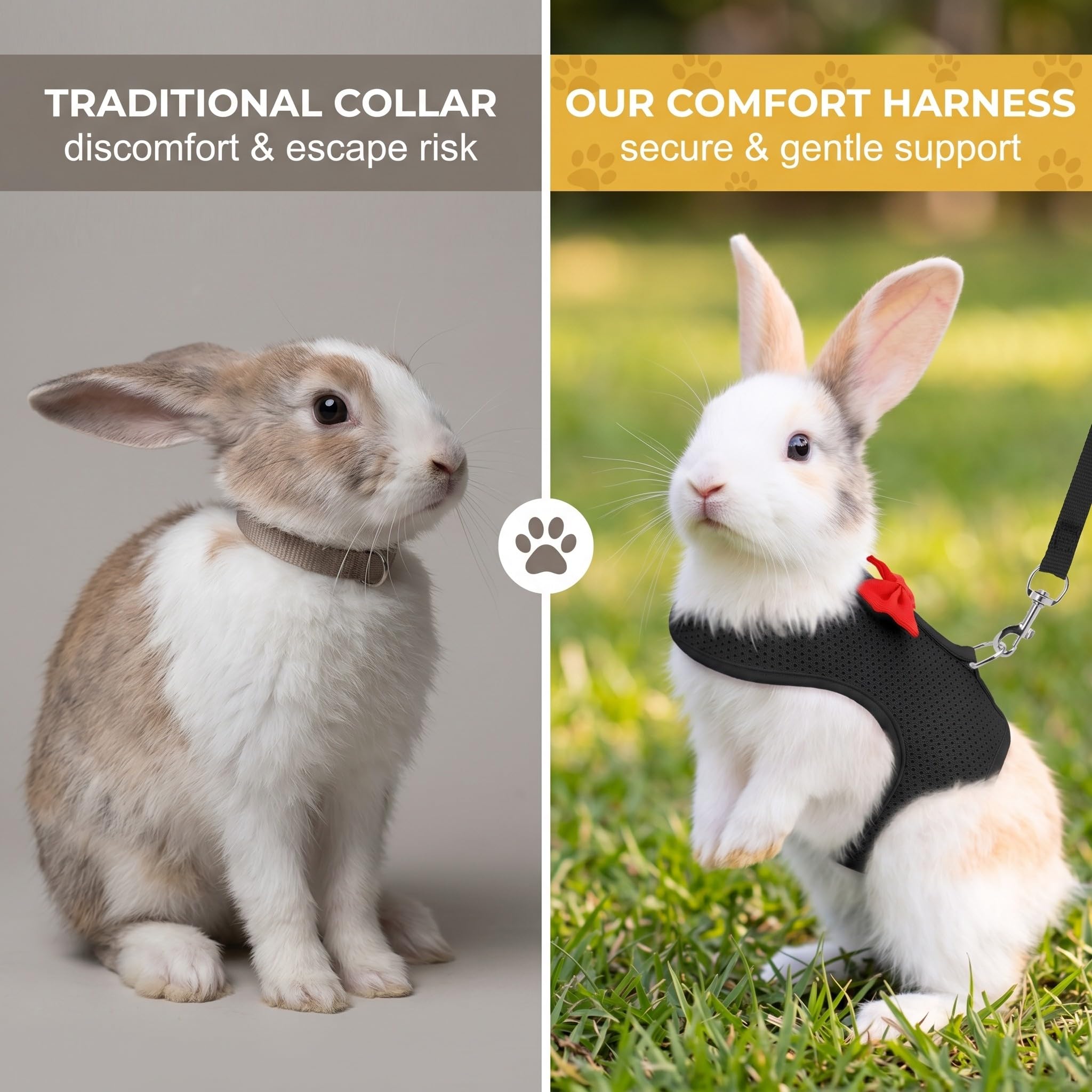 Harnais Lapin avec Laisse Réglable et Respirant - Accessoires pour Lapin Nain et Petits Animaux, Confortable et Sécurisé pour Promenade, Noir, Taille S