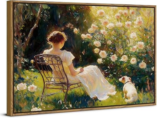 Elegant Women Framed Wall Art Serene Garden Lady Picture Bedroom Victorian Wall 