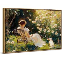 Elegant Women Framed Wall Art Serene Garden Lady Picture Bedroom Victorian Wall Decor Vintage Aesthetic Female Girls Portrait Poster Nature Rose Scenic Painting Artwork Bathroom Home Decoration 12x16