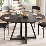47“ Round Kitchen Dining Room Table for 4, Circle Dining Dinner Table with Pedestal Metal Frame, Space Saving Wood Industrial Furniture for Small Space (Vintage Brown, 47 inch)