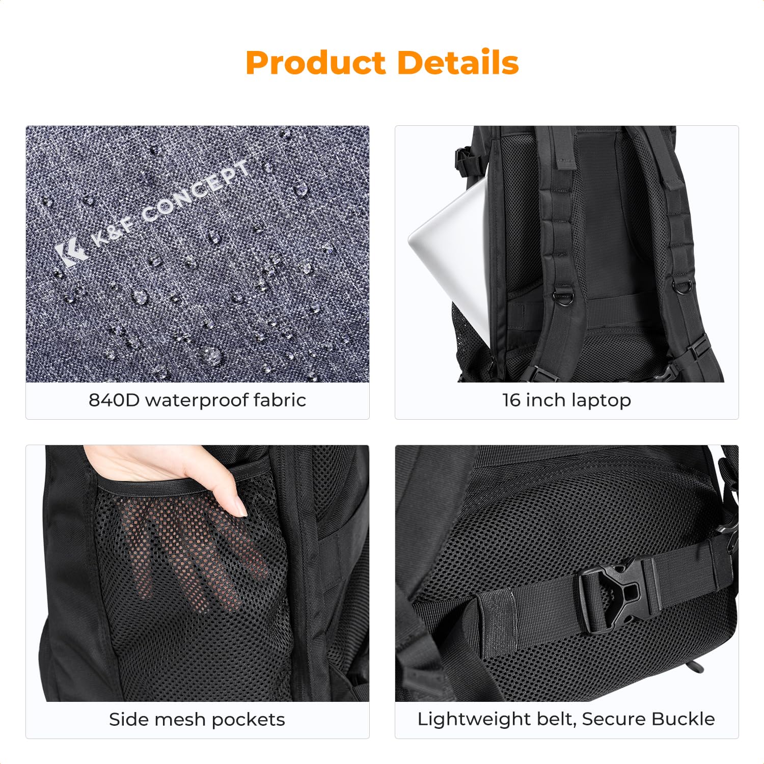 K&F CONCEPT Zaino per fotocamera grande con parapioggia, Zaino macchina fotografica per drone DSLR, obiettivo, laptop, treppiede e accessori