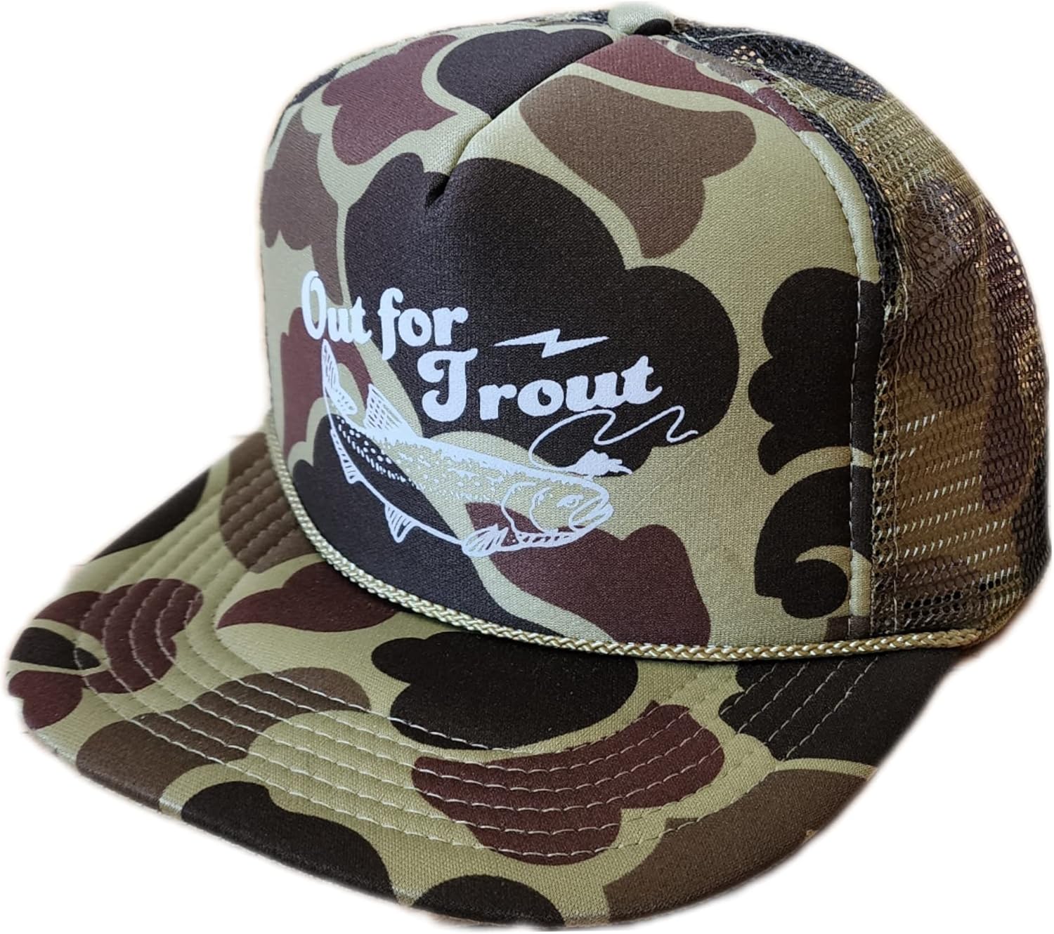 ThatsRad Out for Trout Camouflage Trucker Hat Visor Rope Snapback Camo Fly Fishing