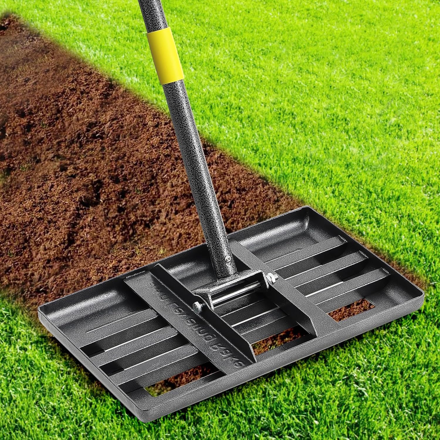 Lawn Leveling Rake, Heavy Duty 43*25 cm Curved Ground Plate, 182 cm Long Handle Lawn Leveler Tool Landscape Rake for Compost Soil Dirt Sand Grass Peat Moss