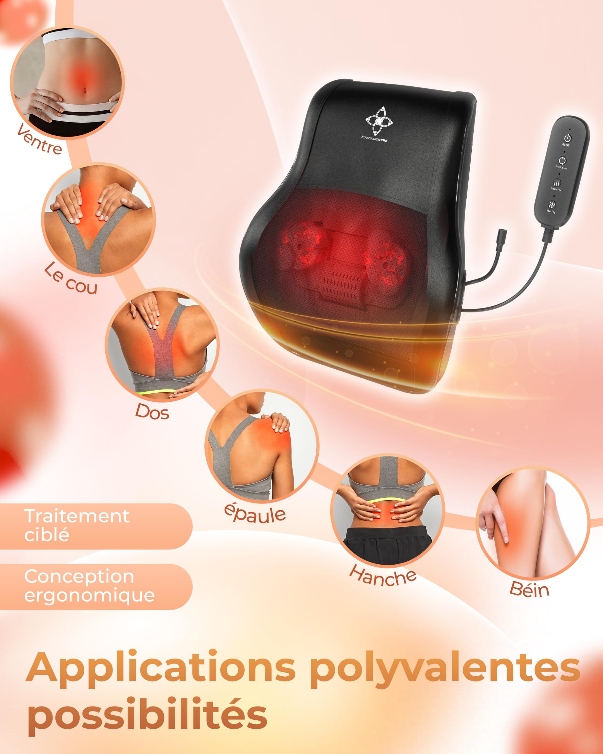 Shiatsu Rücken- und Nackenmassagegerät | Elektrisches Nackenmassagegerät mit Wärmefunktion | Ergonomisch, Ideal zur Linderung von Muskelverspannungen und Schmerzen