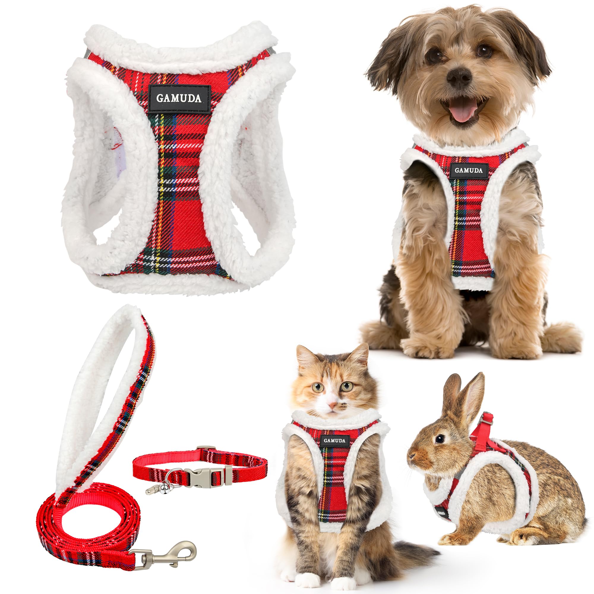GAMUDA Small Pet Harness Collar and Leash Set, Step in No Chock No Pull Soft Mesh Adjustable Dog Vest Harnesses Plaid Reflective for Dogs Puppy and Cats Outdoor Training โ image 1