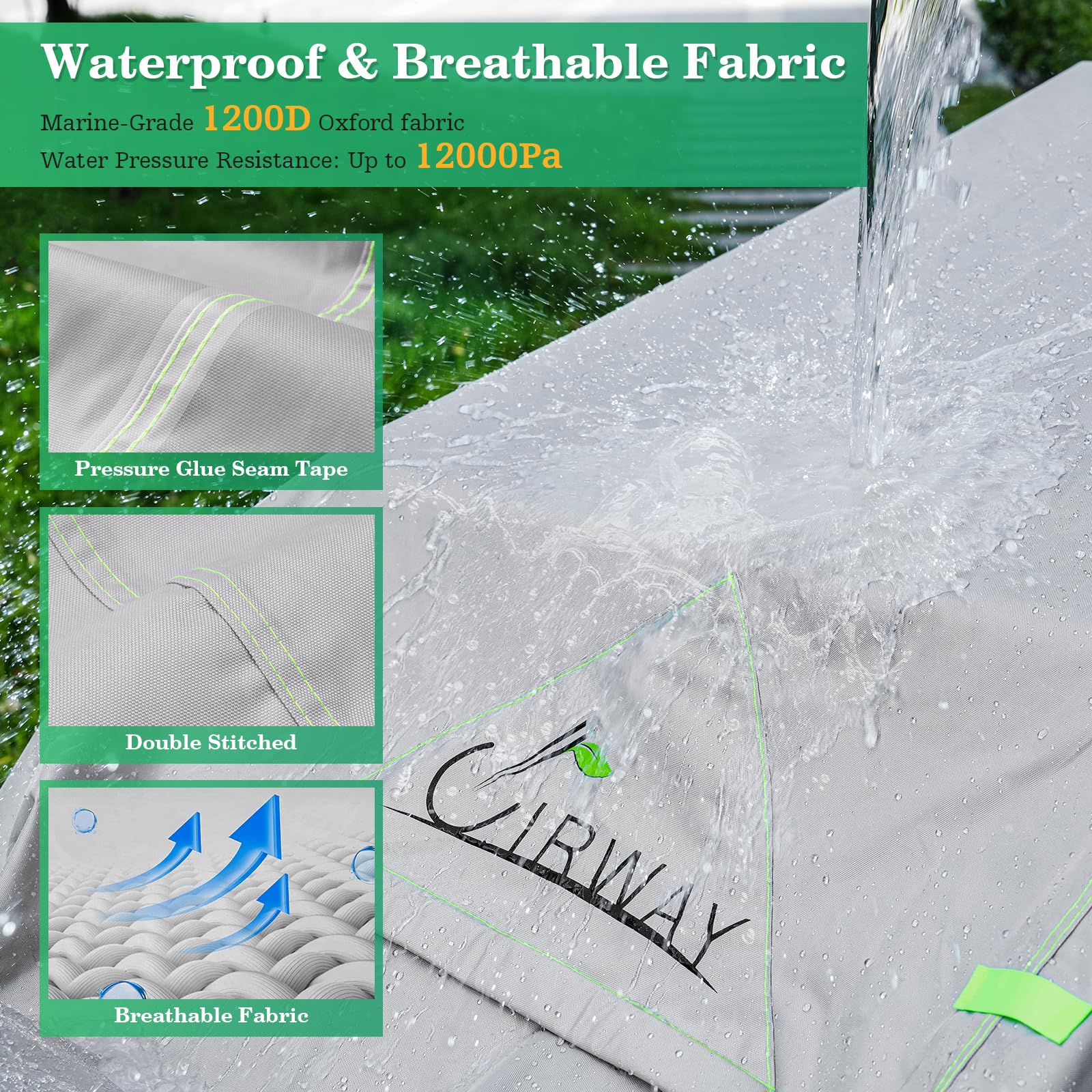 UIRWAY Boat Cover Waterproof, Heavy Duty 1200D Boat Tarp with Reflective Strips, Bass Boat Covers for Trailering & Mooring, Fits V-Hull Fishing Runabout Yacht, Length: 20'-22' Beam Width up to 100