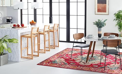 Miniatura 10 de Safavieh Tapete de área, colección Monaco, 5 pies 1 pulgadas x 7 pies 7 pulgadas, diseño de medallón, rosado y multicolor, no desprende pelusa, de