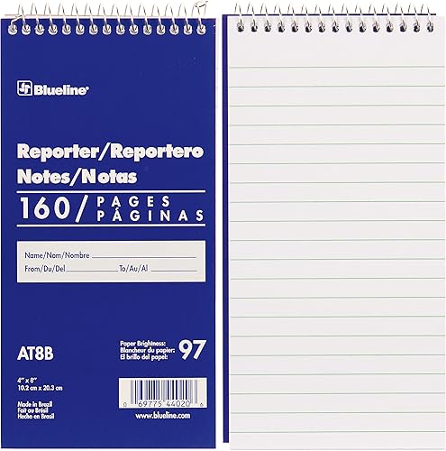 Blueline Cuaderno de notas Reporter, 4 x 8 pulgadas, 160 páginas80 hojas (AT8B) (paquete de 2)