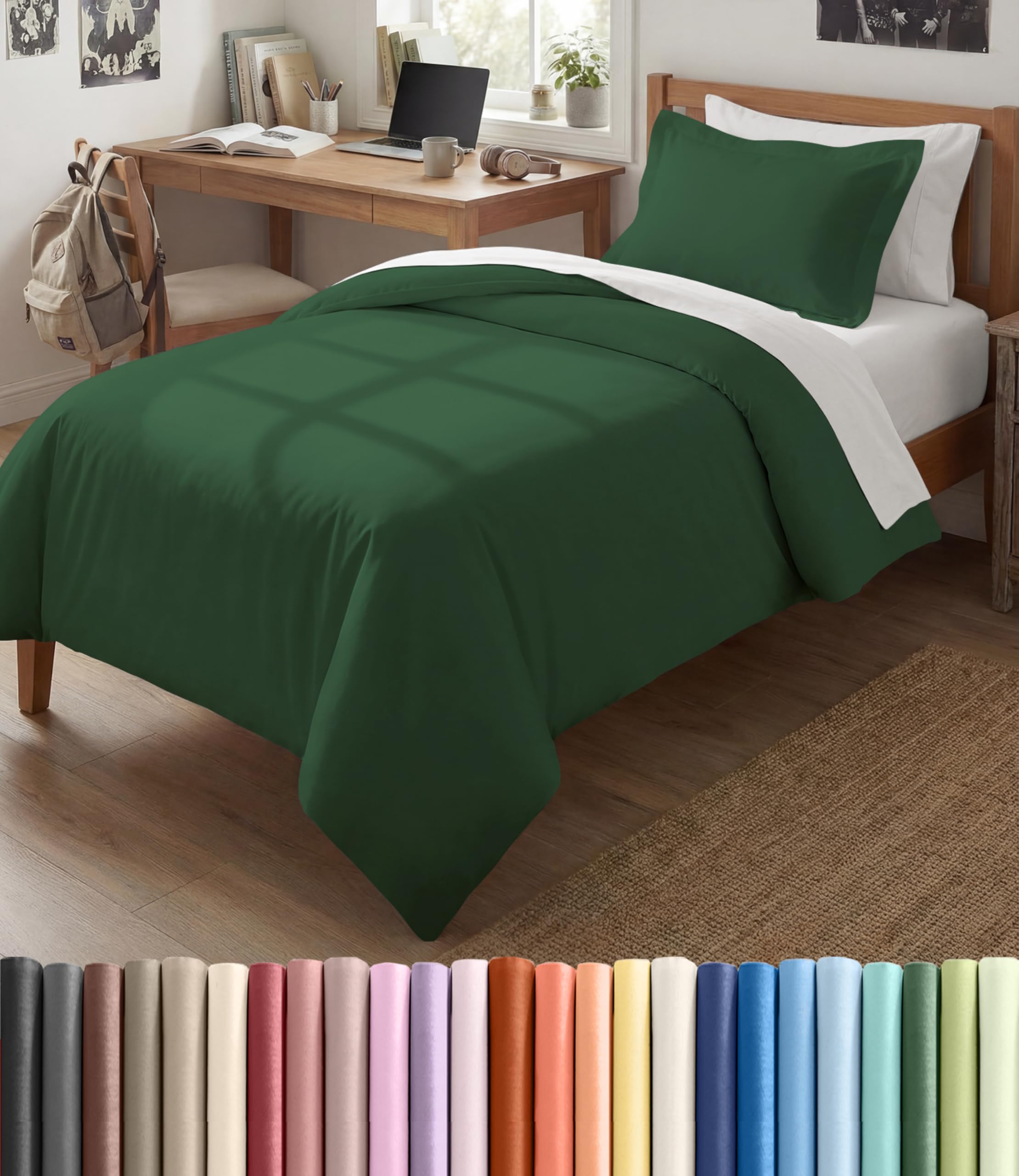 duvet cover queen size set - extra soft queen duvet cover 90" x 90" with 2 pillow shams - hotel luxury, easy care & fade free with zipper closures and ties - comfy, cozy & breathable (emerald green)