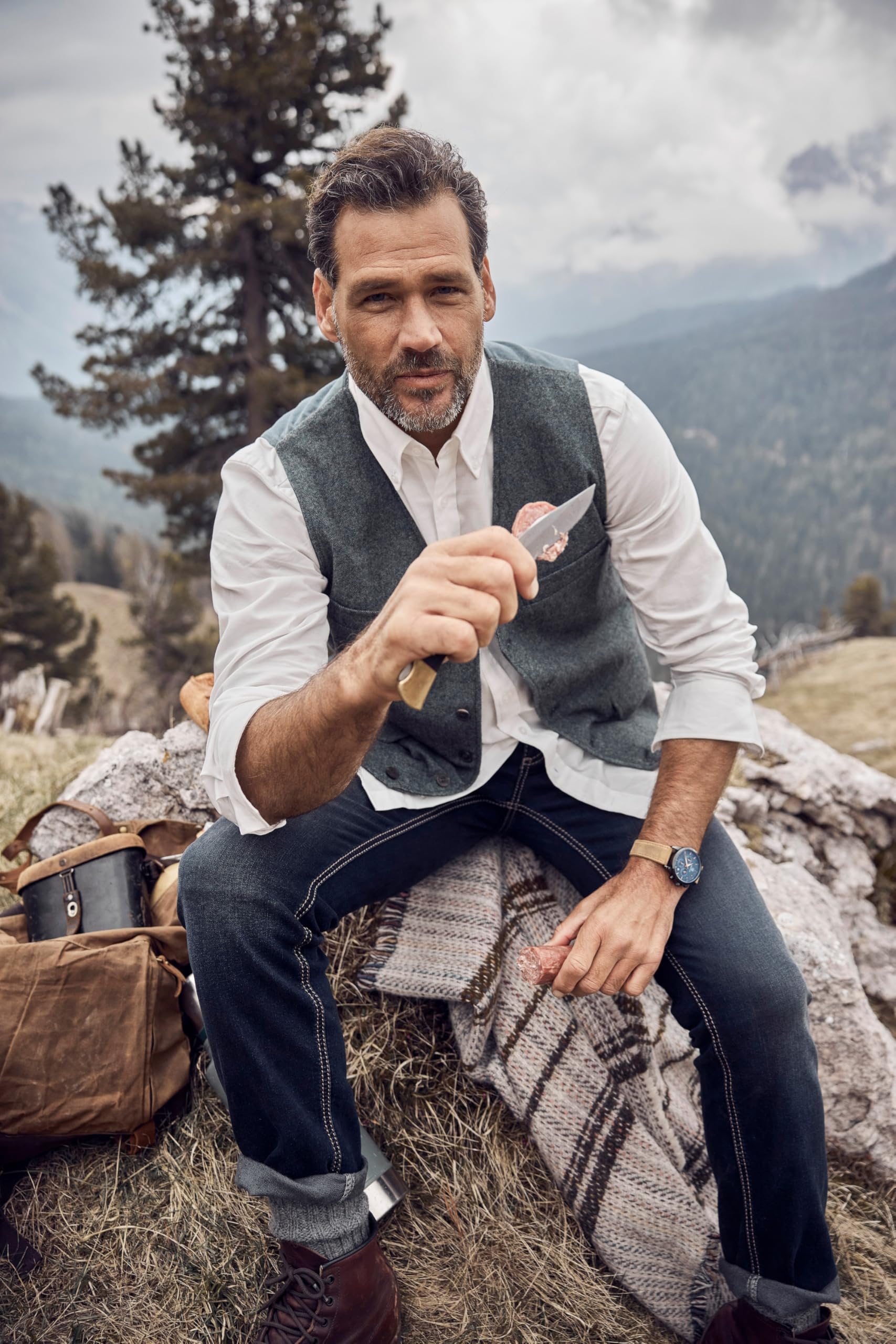 JP 1880 Herren große Größen Übergrößen Menswear L-8XL Weste, Tweed, FLEXNAMIC®, Strickrücken 841916