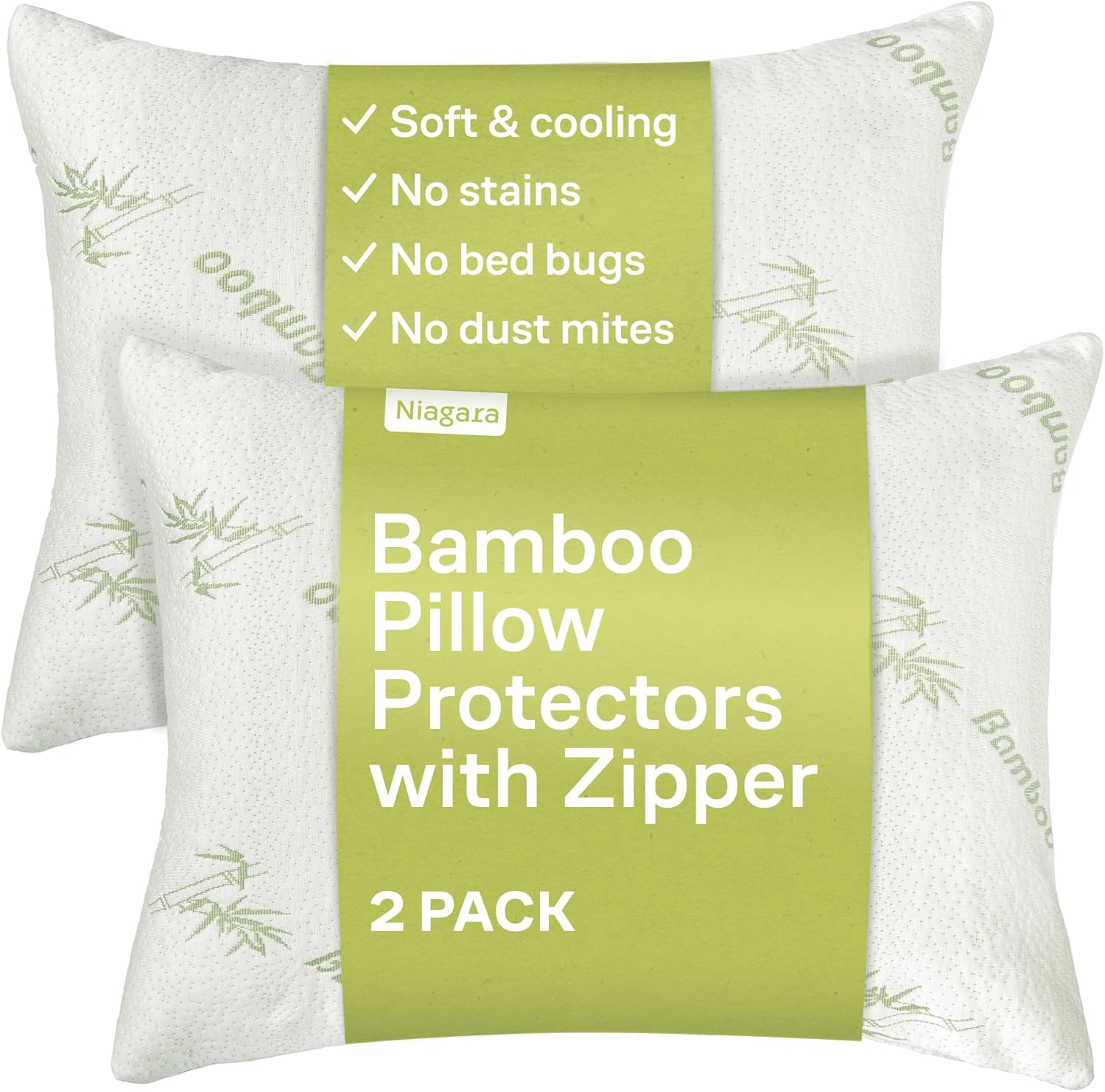 Cloud-Like Pillow Protectors with Zipper Queen Size - Breathable Cooling Pillow Covers for Hot Sleeprers - 100% Resistant to Stains, Dust & Dirt (Green 2-Pack)
