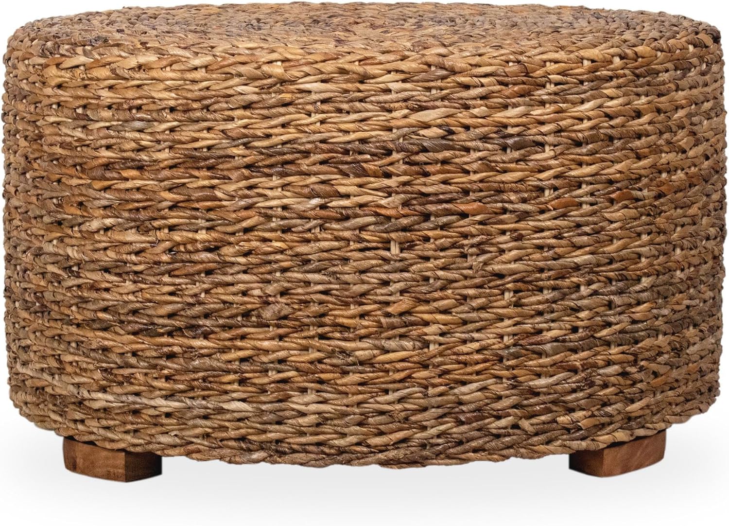 East at Main Abella Round Wicker Banana Leaf Coffee Table, Coastal Boho Abaca Coffee Table with Natural Finish, 28.5" W – Handcrafted Farmhouse Accent Table for Living Room or Small Spaces