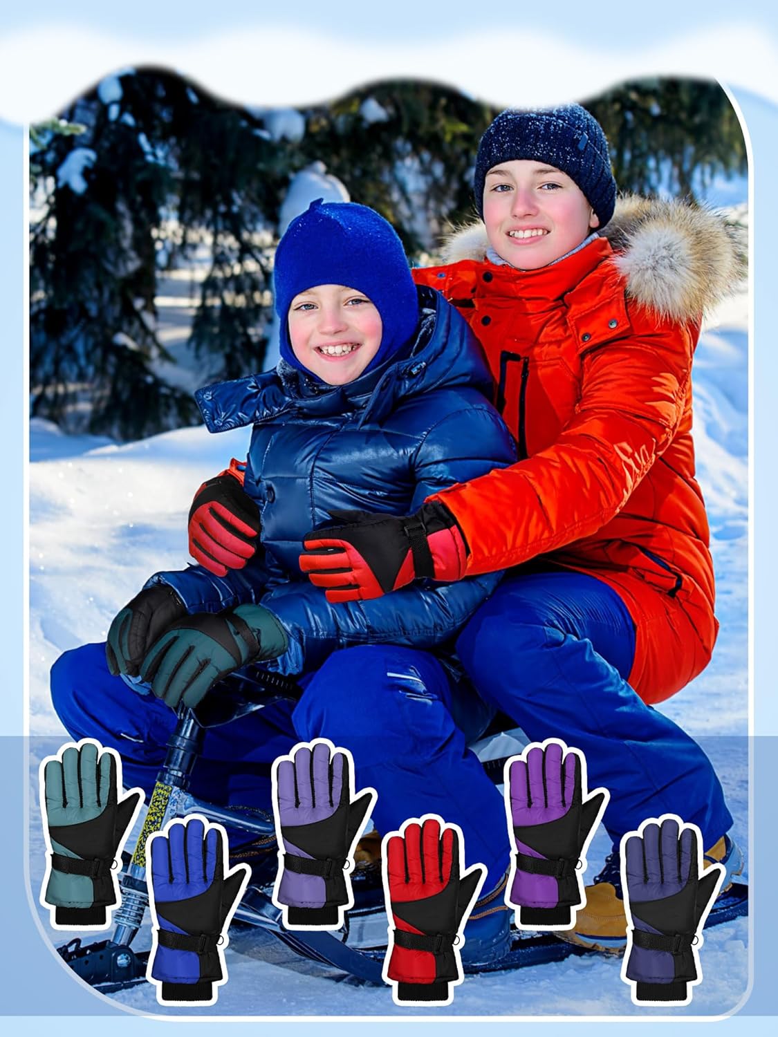 SATINIOR 6 Pairs Winter Gloves Kids Waterproof Ski Gloves Snow Warm Full Finger Snowboard Unisex Gloves for Cold Weather Boys - Image 6