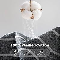 Vista 2 de JELLYMONI - Juego de funda de duvet de algodón tamaño Queen, color gris con rayas, con botón, 100% algodón lavado, juego de ropa de cama