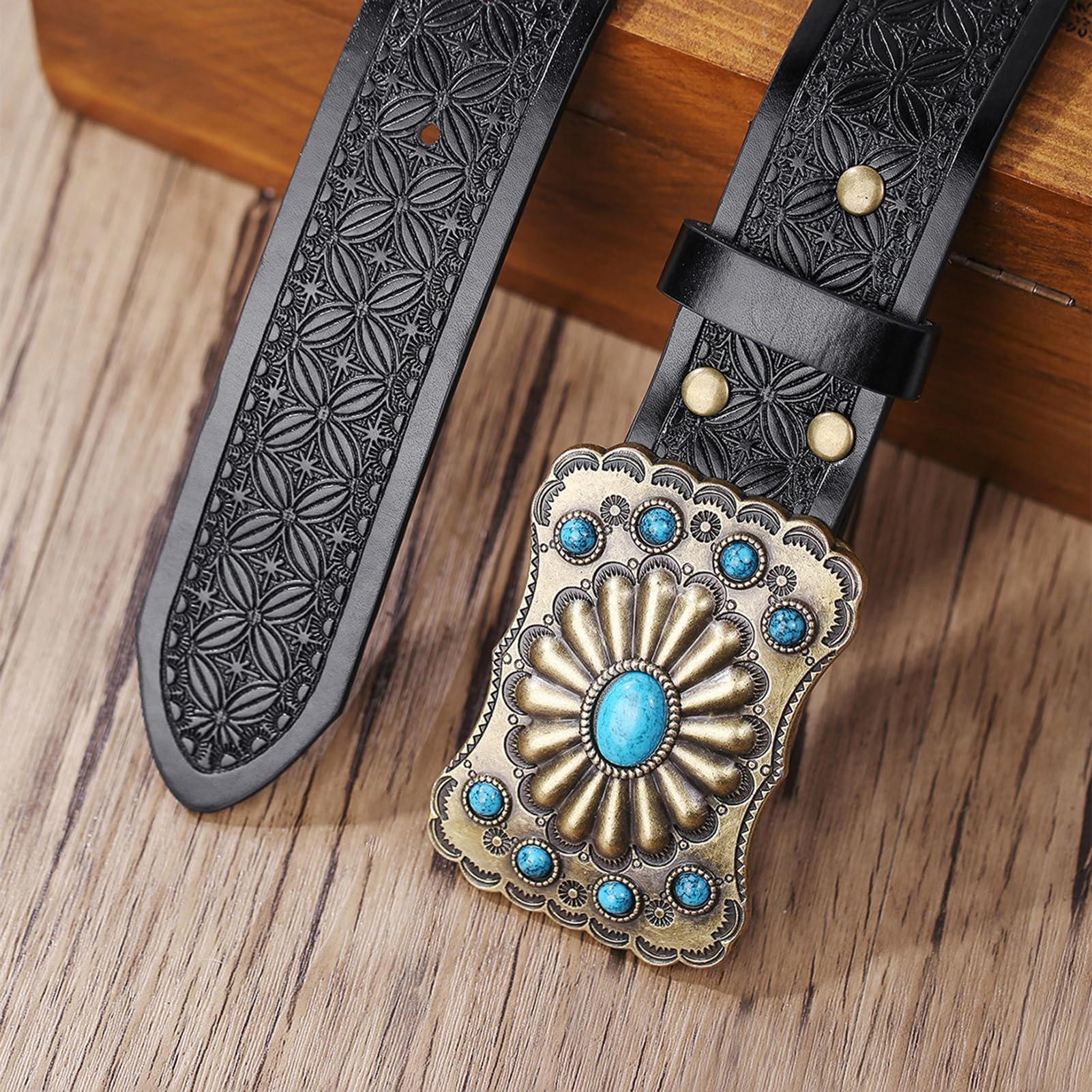 9374 Western Belt Strap For Women Vintage Embossed Leather Bucket Y2k Verdusa Women main image 3
