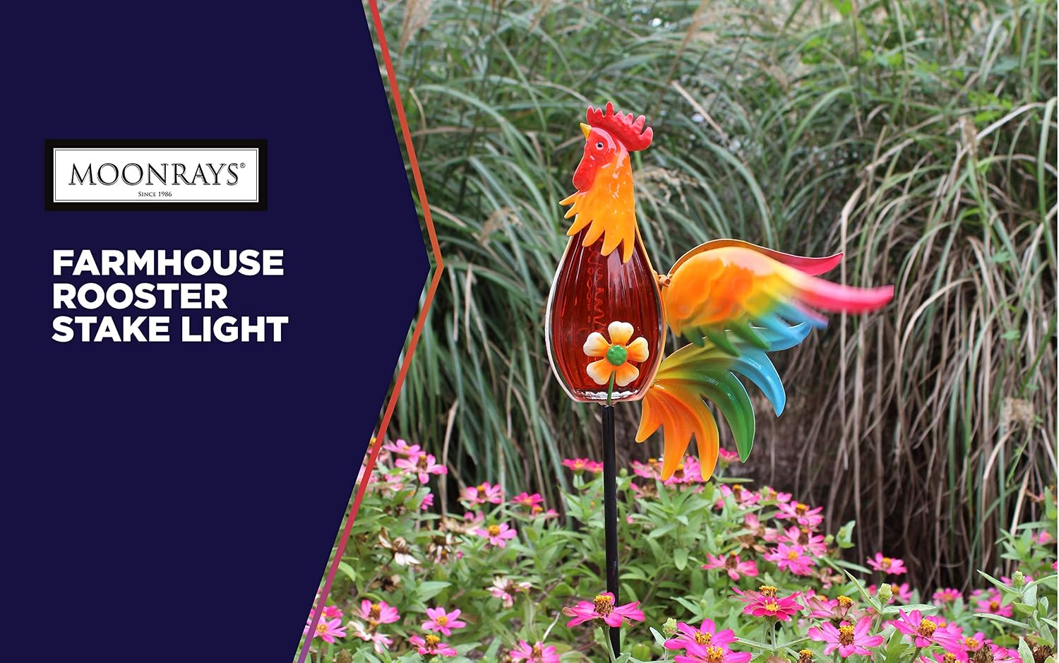 Moonrays 96343 Farmhouse Rooster Stake Light, Multi-Color