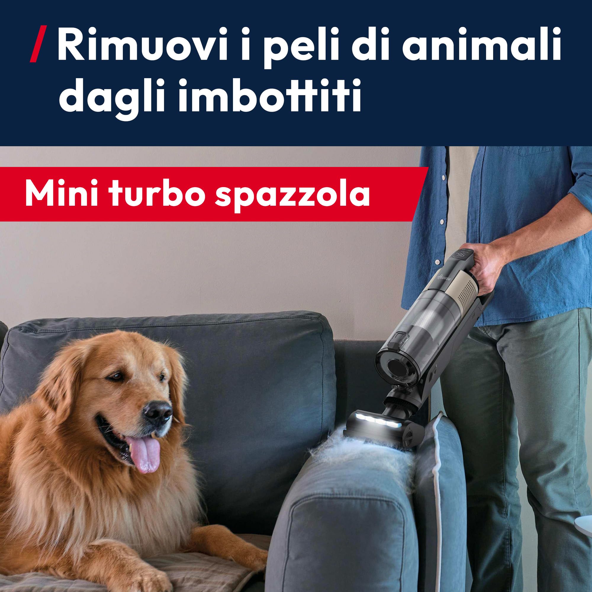 Hoover HF3 CORE Pet Flexi Aspirapolvere Senza Filo con tubo flessibile, fino a 110 AW, autonomia 60 minuti, Anti-Twist, spazzola All Floor a doppio bordo, QuickPark, Mini Turbo Spazzola [HF3CZ10PX]
