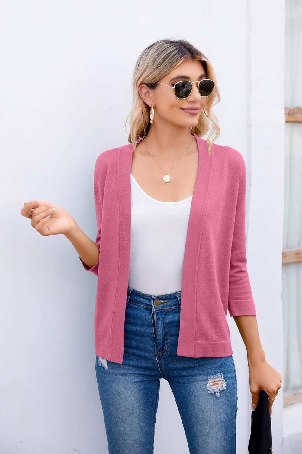 Bettysays Women's 3/4 Sleeve Open Front Cropped Cardigan Sweater Elegant Shrugs for Women - Image 6