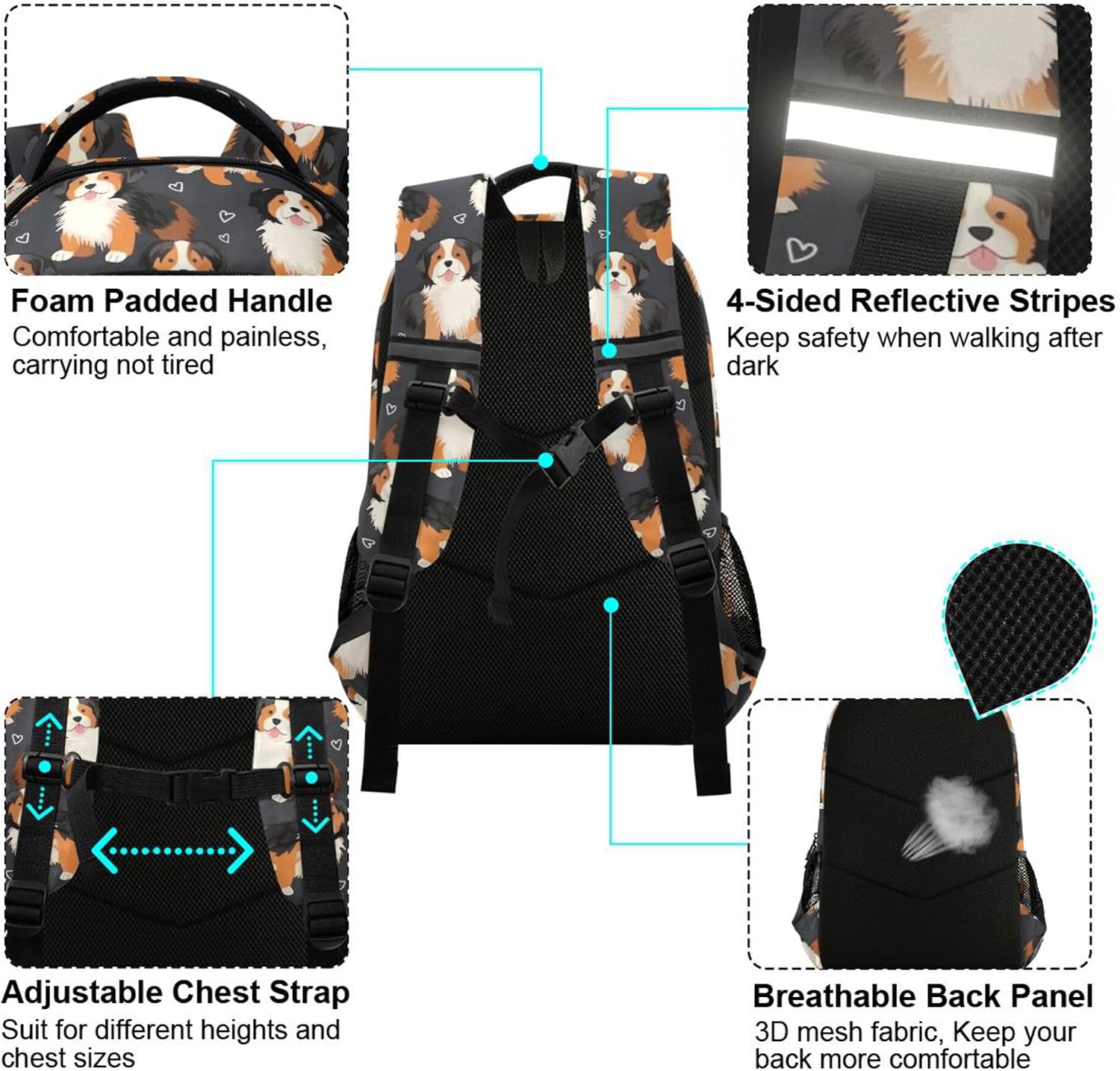 ALAZA Bernese Mountain Dog Backpack Purse for Women Men Personalized Laptop Notebook Tablet School Bag Stylish Casual Daypack, 13 14 15.6 inch image 4