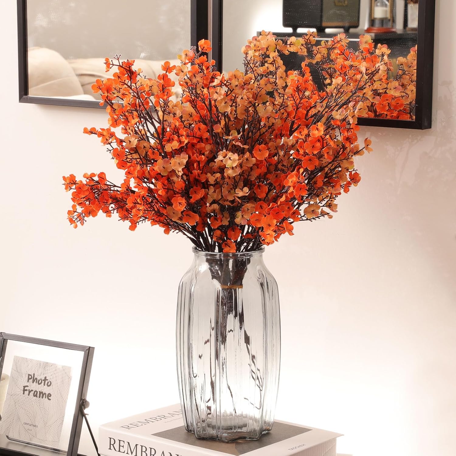 10pcs Fall Baby Breath Artificial Flowers Bulk Faux Flowers European Silk Bouquet Vintage Table Centerpieces for Thanksgiving Wedding Decor Table Arrangements(Fall Orange) - Image 6