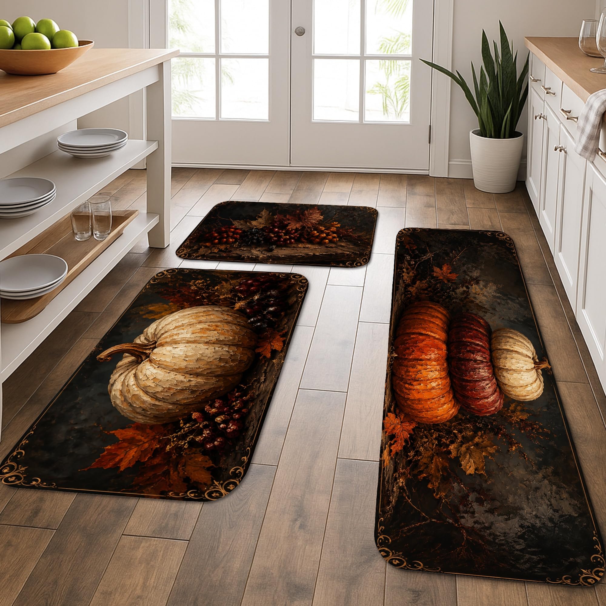 Tapis de cuisine anti-fatigue doux lavable lot de 3 rustique