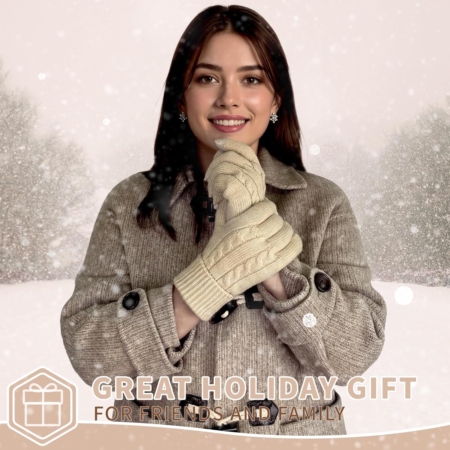 Winter Wool Gloves for Women Warm Touchscreen Fleece Elastic Soft Knit Gloves for Cold Weather Folding Cuffs - Image 6