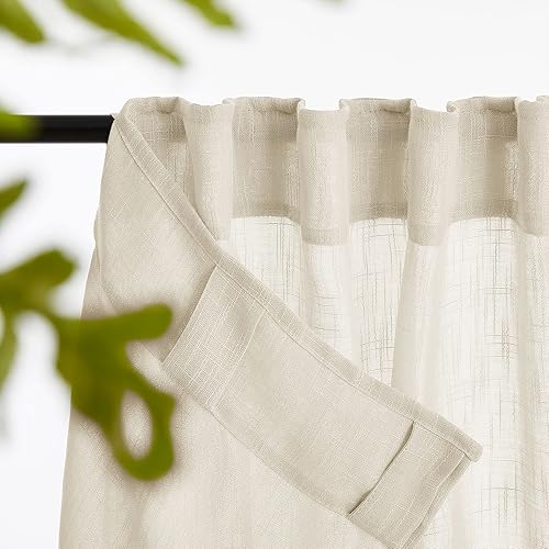 Vista 27 de PONY DANCE Juego de 2 cortinas estilo café de 24 pulgadas de largo, con textura de lino blanco, cortinas cortas bohemias para baño pequeño